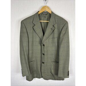 Harry Rosen Carlo Barbera Virgin Wool Blazer Sport Coat Green Plaid 44R